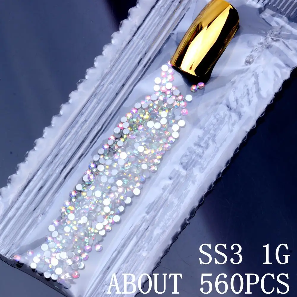 Clear AB ss3 1g Ногти "сделай сам" 6 г 1500 шт Crystal Кристалл Стразы AB с плоским основанием, для ногтей горный хрусталь 3D не исправление ногтей искусство инструмент для маникюра - Цвет: Clear AB ss3 1g