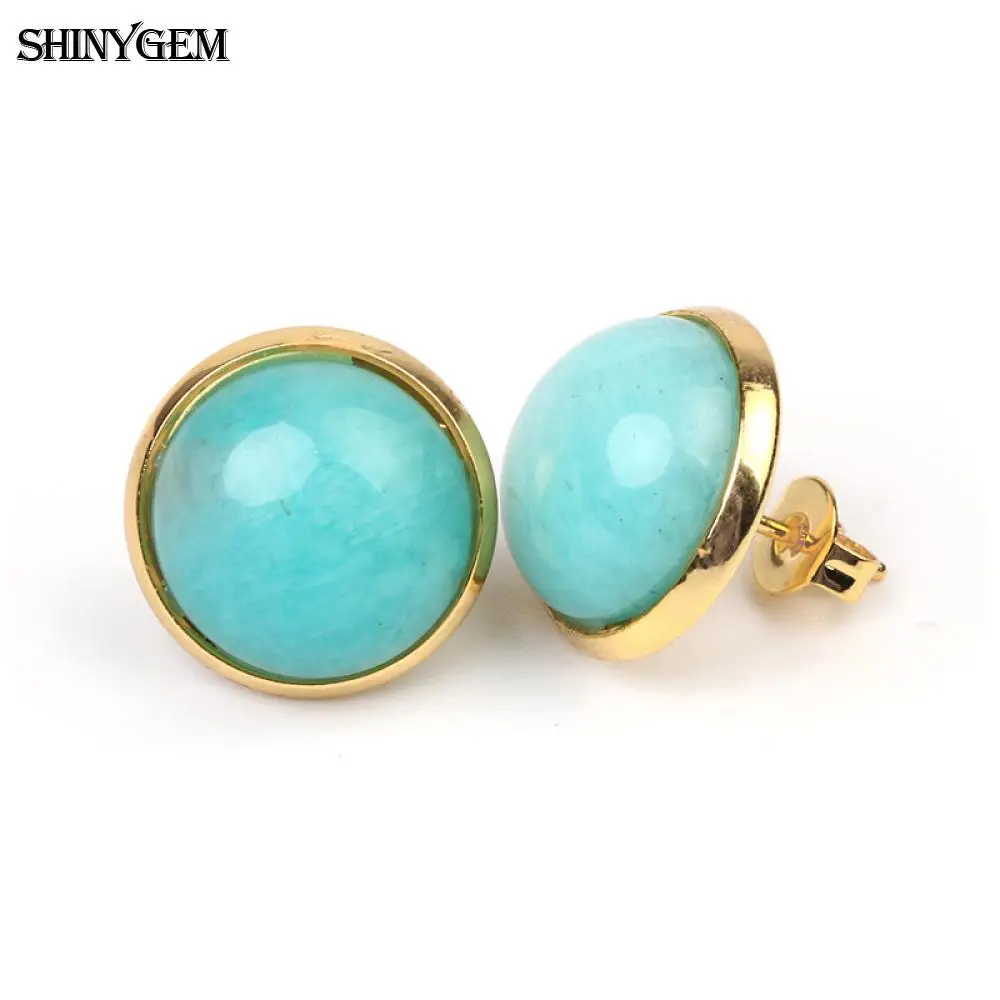 Shinygem 6 мм/8 мм натуральный Амазонит Стад Серьги с золотым покрытием зеленый Натуральный камень серьги Винтаж свадебные серьги для Для женщин