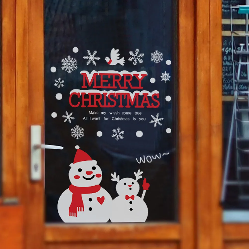 Новогоднее стеклянное окно в магазине, наклейка с рождеством, настенные стикеры снежинки, съемная виниловая наклейка, Фреска для дома, наклейка на окно s
