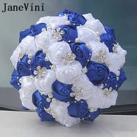 janevini royal blue and white crystal wedding bouquet diamond luxury beaded bride flowers satin ribbon rose bridal bouquets 2020