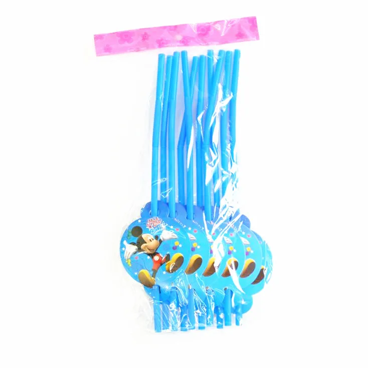 Straw 10pcs ChristmasMickey С Днем Рождения Детские вечерние украшения детский душ бумажная тарелка чашка флаг вечерние принадлежности Набор посуды детский душ - Цвет: Straw 10pcs