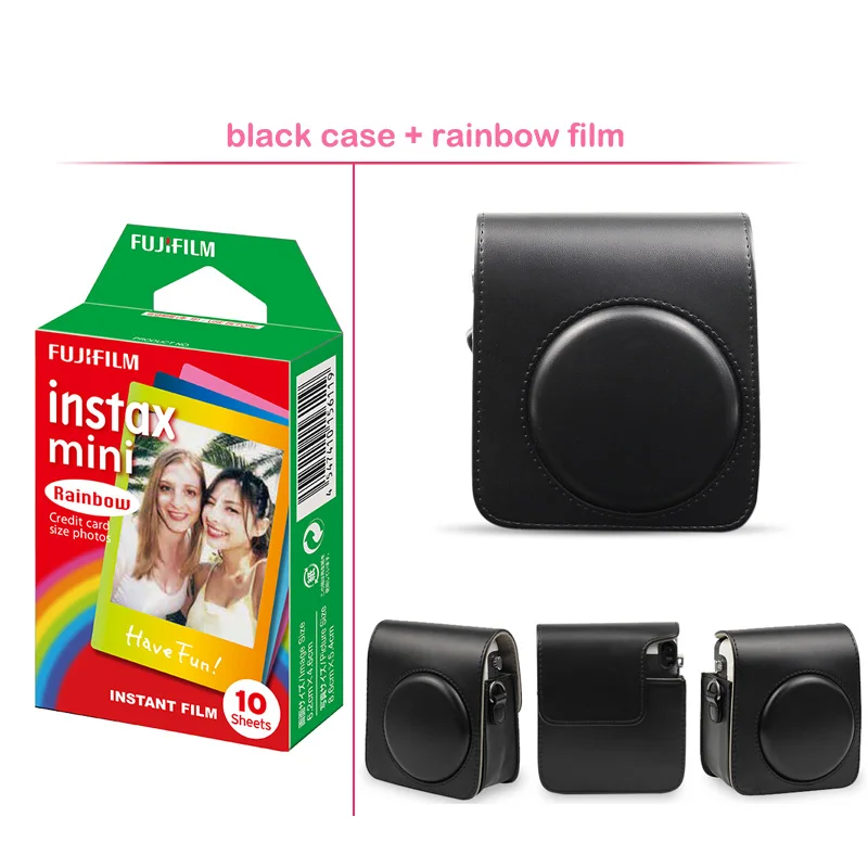 black kit 2 Geniune Fujifilm Instax Mini мгновенная цветная пленка с защитной из искусственной кожи чехол для камеры Сумка для Fuji Instax Mini 70 камера - Цвет: black kit 2