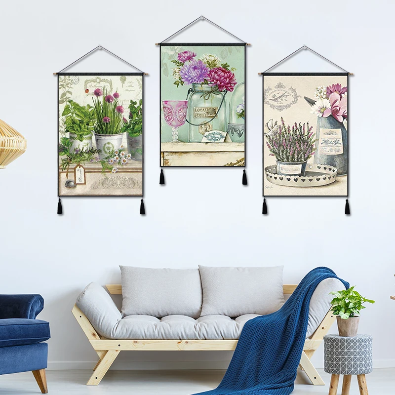 Silstar Tex Art Home Decor Wall Hanging Tapestry Cotton Linen Background Painting Flower Vase Green Plants 65X45 cm | Дом и сад