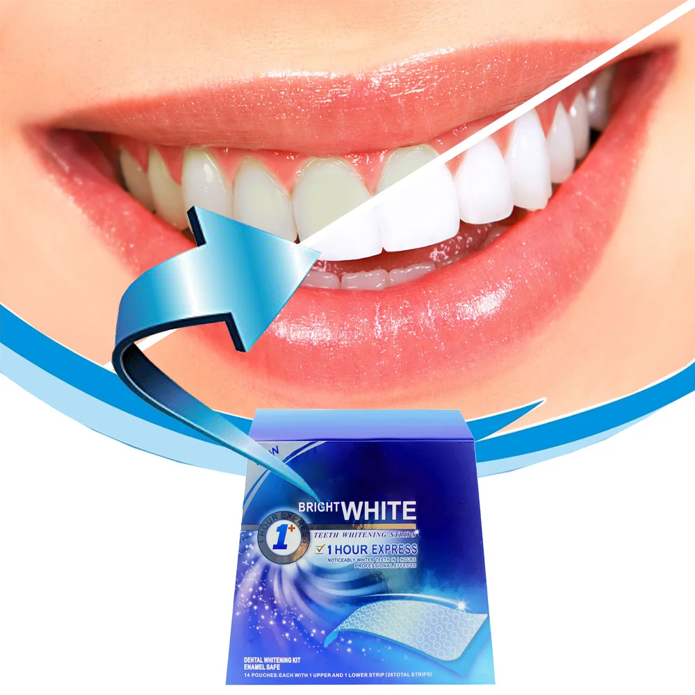 С Коробкой Отбеливание Зубов Полоски 28 Белые полоски (14 Мешочки) 1 Час Экспресс
