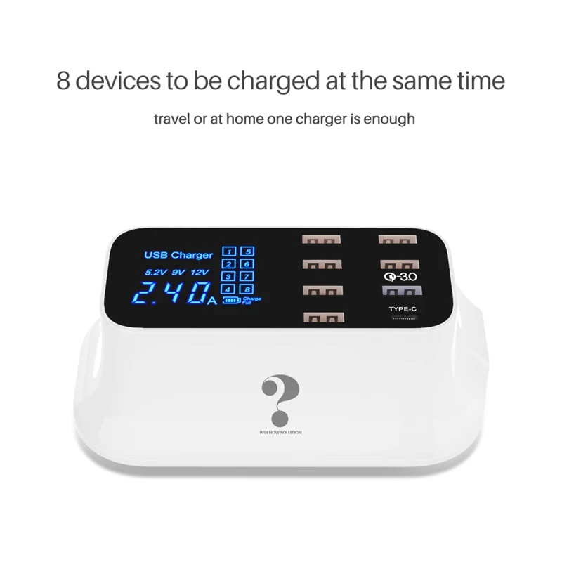 ? Wenhao 7 Usb портов зарядное устройство концентратор + Type C ЖК дисплей экран 40 Вт умная