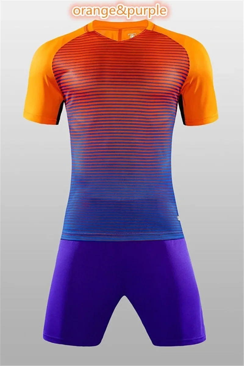 Orange Purple Детские футболки с короткими рукавами для игры в футбол, спортивные костюмы для футбола, дышащая быстросохнущая Спортивная одежда для мальчиков - Цвет: Orange Purple