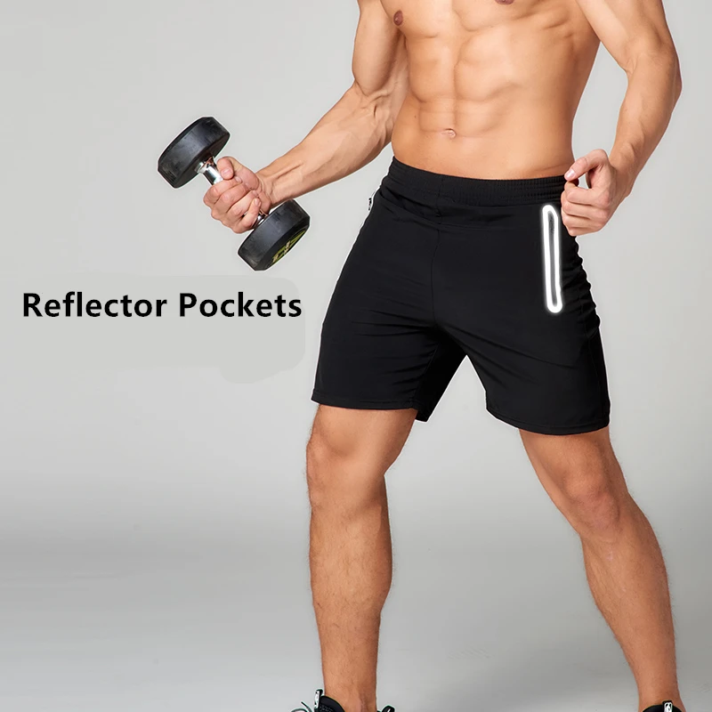 Быстросохнущие спортивные мужские шорты с карманами на молнии для бега