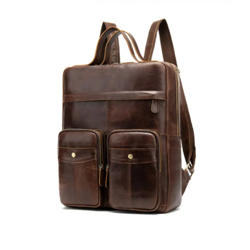 Vintage Genuine Leather Backpack Men Laptop Backpack High Quality Cowhide Leather Male Casual Bags Large Capacity - Цвет: Coffee