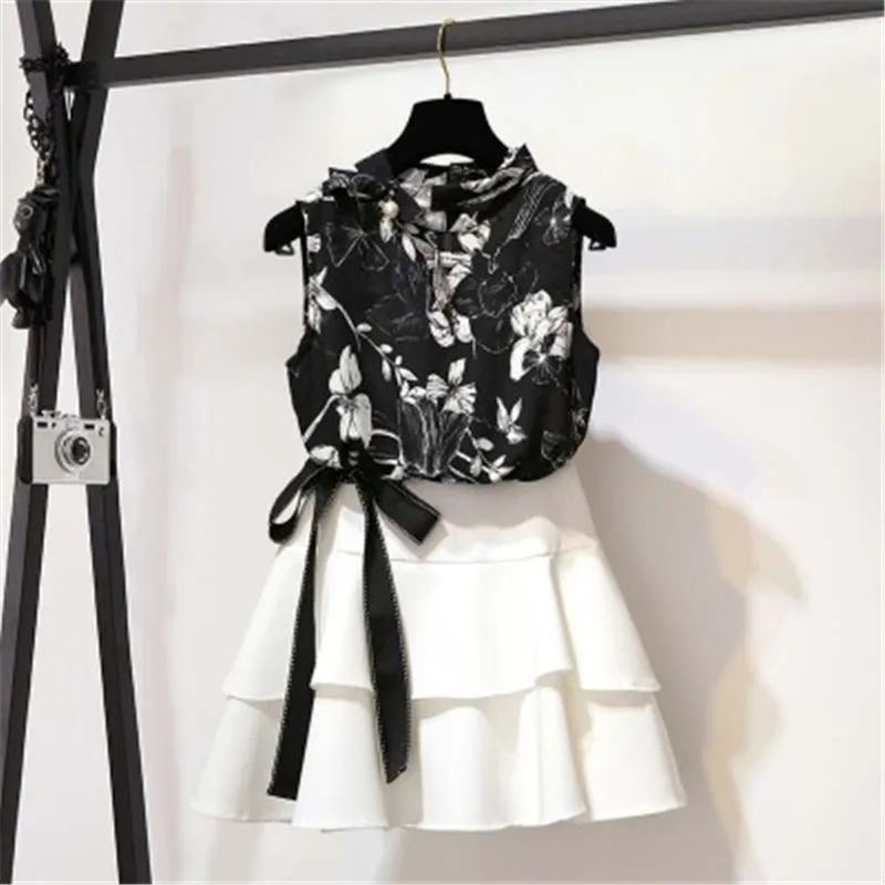 Шифоновые женские летние модные топы и юбки из двух частей 2019 Новинка|Спортивные