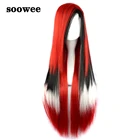 Soowee 28 дюймов Длинные Синтетические парики из натуральных волос для Для женщин тепла из фибры косы из вечерние волос красные, черные белые Радуга волос Косплэй парик