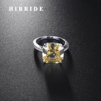 hibride new sparkling square shape yellow color aaa cubic zircon rings for women white gold color anillos mujer ring r 252