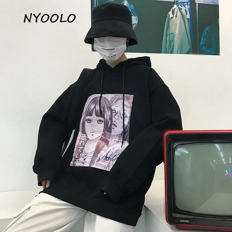 NYOOLO, новинка, стиль, ужасы, комиксы, принт, толстовки, повседневные, длинный рукав, плюс бархат, с капюшоном, пуловеры, толстовка, для женщин/мужчин, ткань, топы