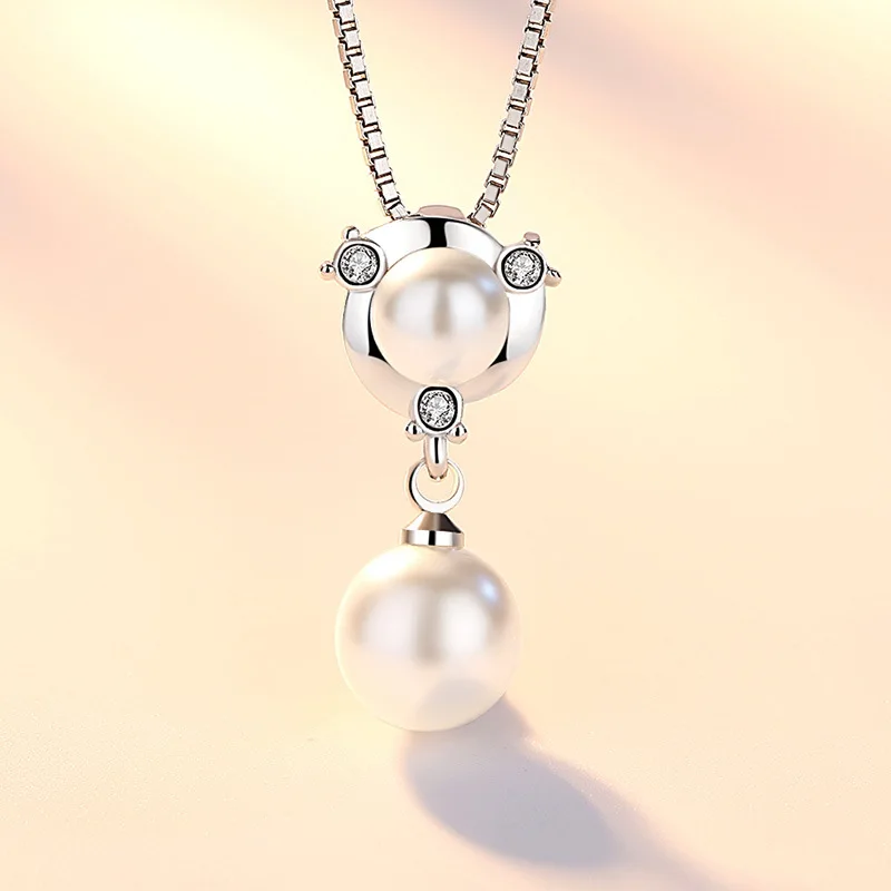 

100% 925 sterling silver fashion pearl crystal ladies`pendant necklaces short box chain jewelry wholesale drop shipp