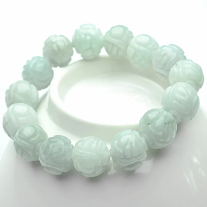 Натуральный Бирма нефритовый Леброн 12 мм жемчужный браслет резной бисер