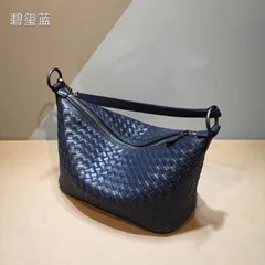 Фабричный магазин, сумка из натуральной кожи, сумка на одно плечо, женская сумка с внутренней и внешней кожей, модная тканая сумка - Цвет: Dark blue
