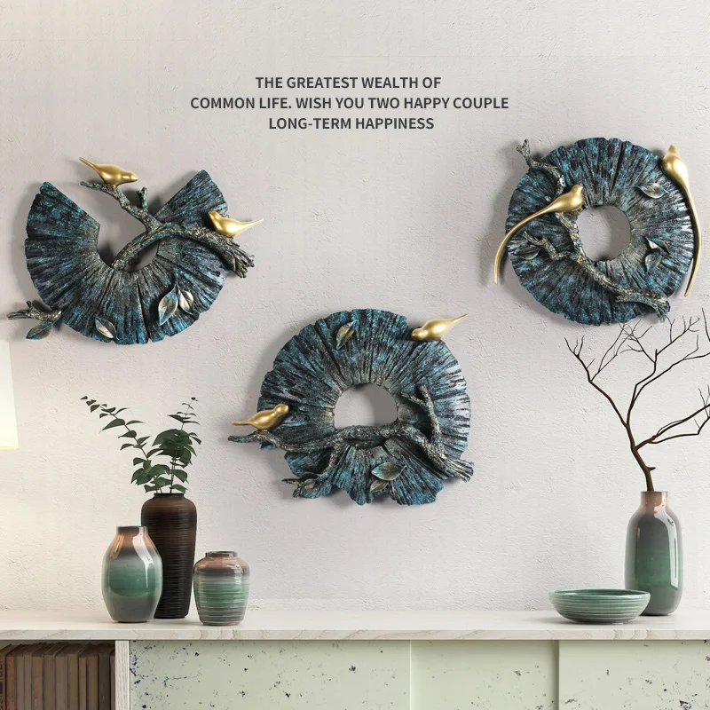 American Style 3D Stereo Resin Round Shape Animal Birds Crafts Wall Decoration Wall Creative Chinese Corridor Mural Ornaments