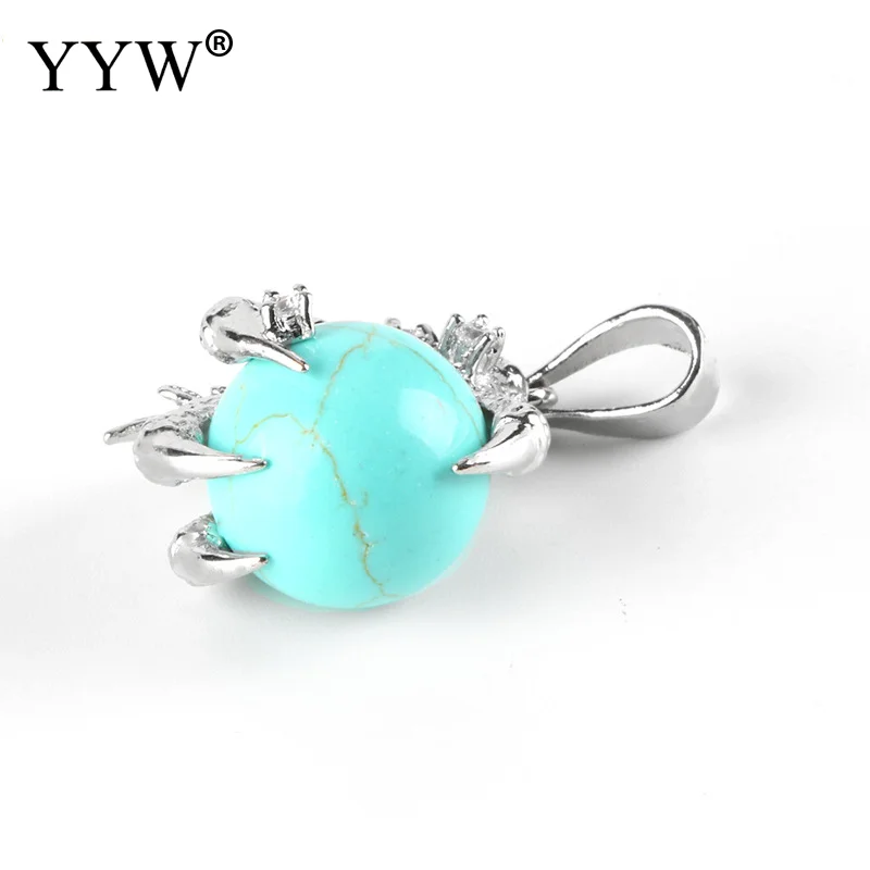turquoise YYW Дракон из натурального камня подвески в форме лап/когтей для ожерелья розовый с кварцевым тигровым глазом зеленый авантюрин рейки Ювелирные изделия Подвески маятник - Окраска металла: turquoise