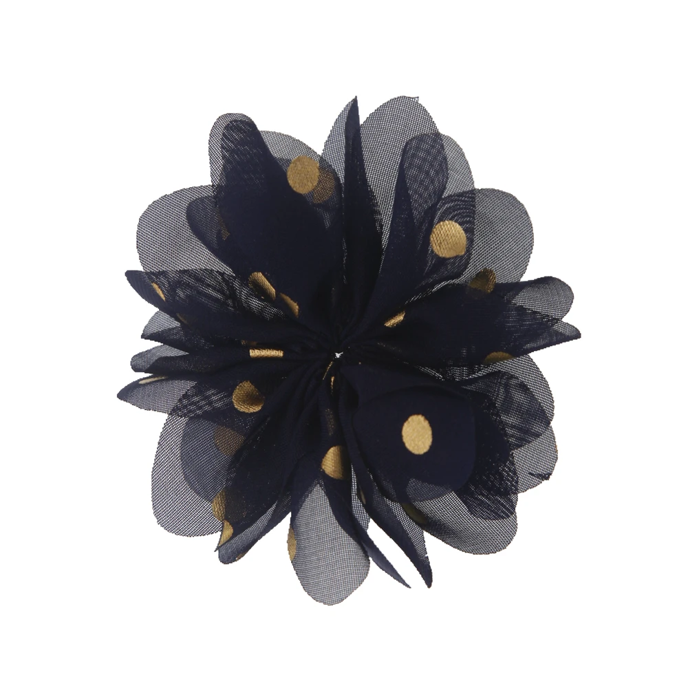 navy blue DIY цветы Детский бутик " Золотые шифоновые цветы свадебные девушки аксессуары для волос без зажимов 12 шт./лот - Цвет: navy blue