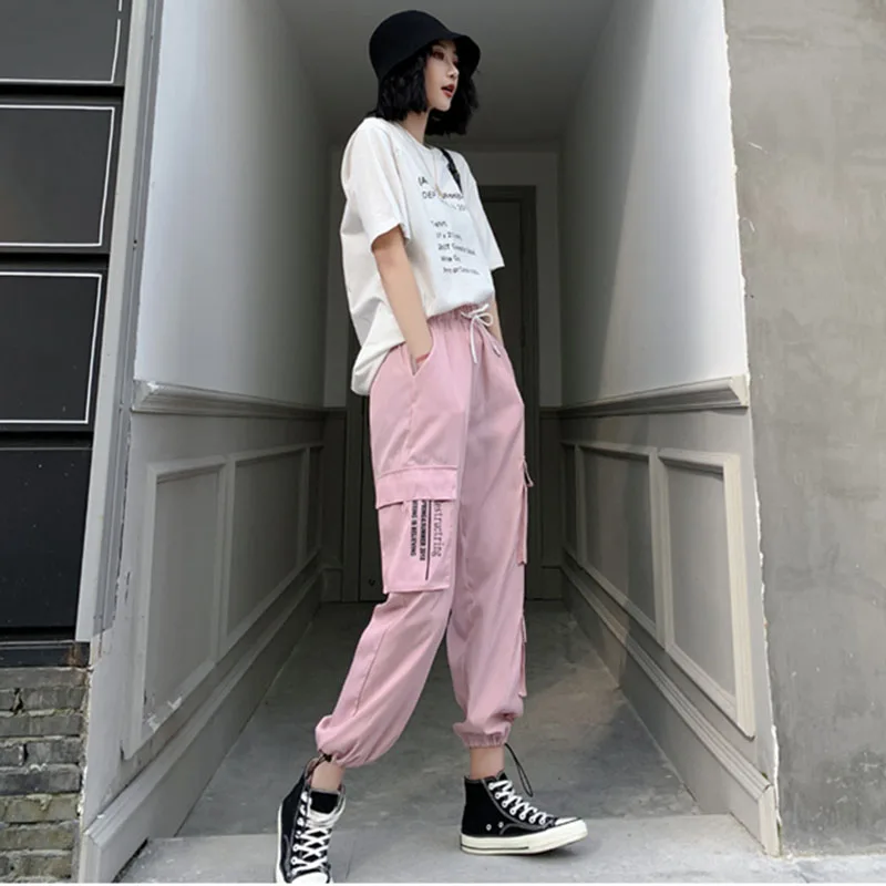 Осенняя хип-хоп женские брюки Harajuku BF, весенние штаны женские брюки высокой талией