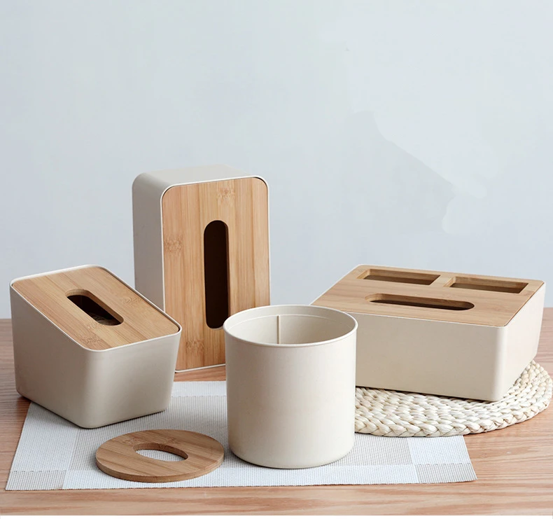 

mylb Home Kitchen Wooden Plastic Tissue Box Solid Wood Napkin Holder Case Simple Stylish