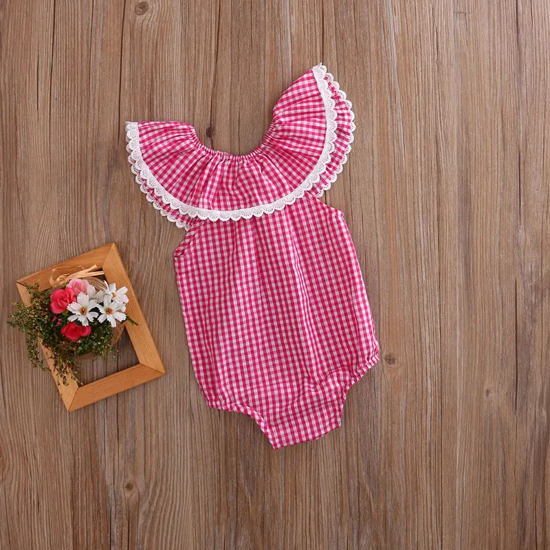 Милая одежда для малышей комбинезон в клетку новорожденных девочек без рукавов с
