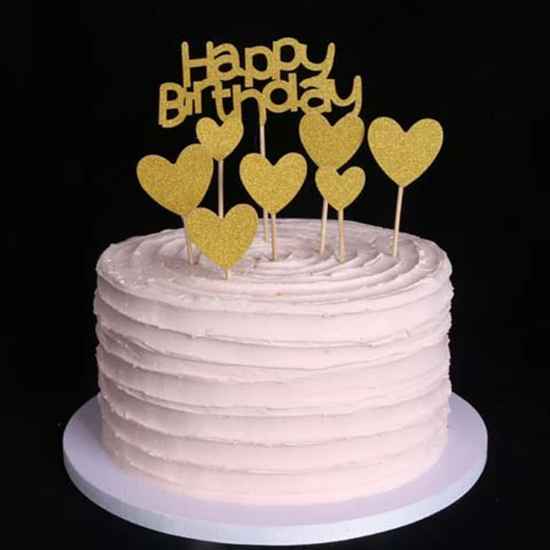 gold heart hbd 5set Q posket Белоснежка Принцесса фигура Белль Блестящий золотистый Серебристый счастливые топперы для торта на день рождения Дети День Рождения Декор поставки - Цвет: gold heart hbd 5set