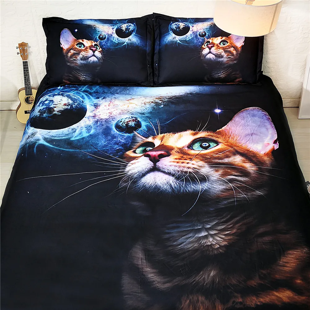 3D Galaxy Cat постельное белье Комплект постельного белья из микрофибры одеяло
