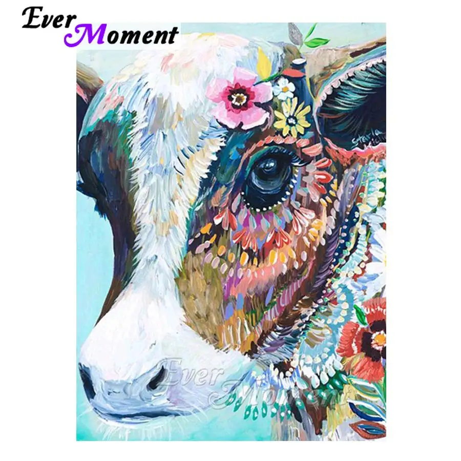 Ever Moment Colorful Cow Diamond Painting Cross Stitch 5D DIY Picture Mosaic Embroidery Full Square Decor S2F1256 | Дом и сад