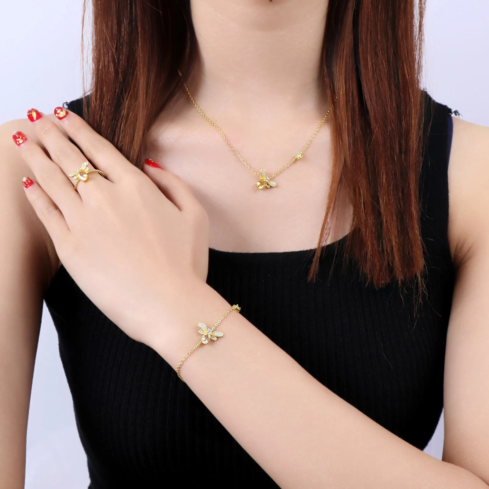 3 шт. набор ювелирных украшений в виде насекомых из цитрина|jewelry sets|fine jewelryjewelry set 925