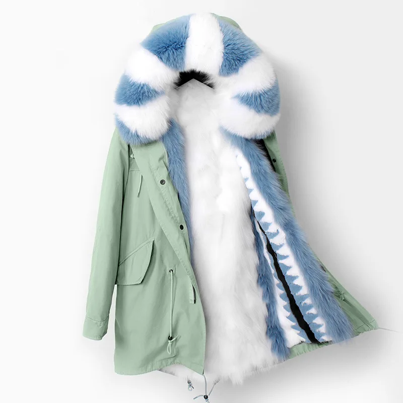 Europe New Women's Winter High Fashion Big Real Fox Fur Collar And Liner Thick Warm Long Jackets Female Plus Size Coats Parkas | Женская
