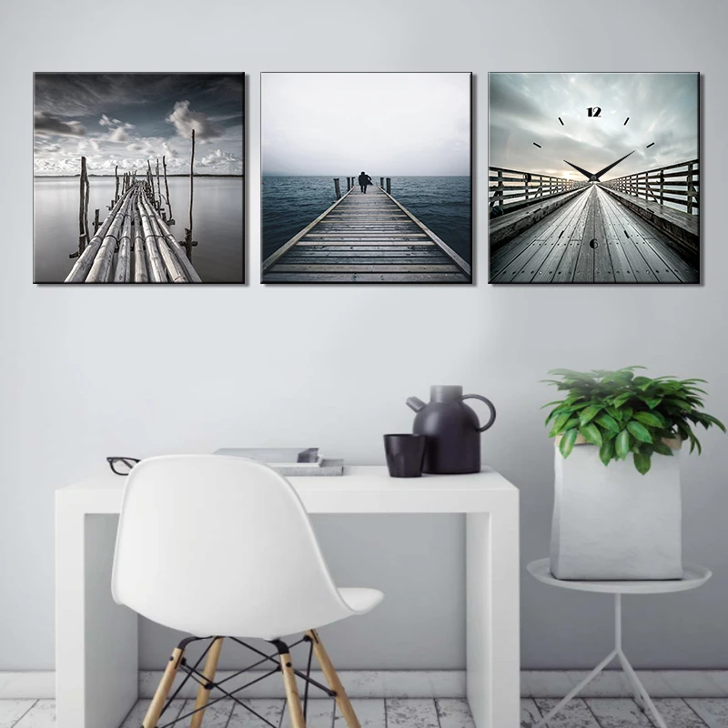 Бесшумные холщовые настенные часы с живописным декором для стен современный
