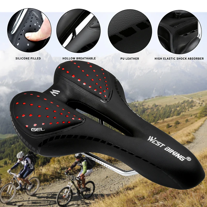 WEST BIKING подушка для велосипеда из искусственной кожи, дышащая, удобная, полый, силикагель, полиуретан, Противоударная, для горного велосипеда