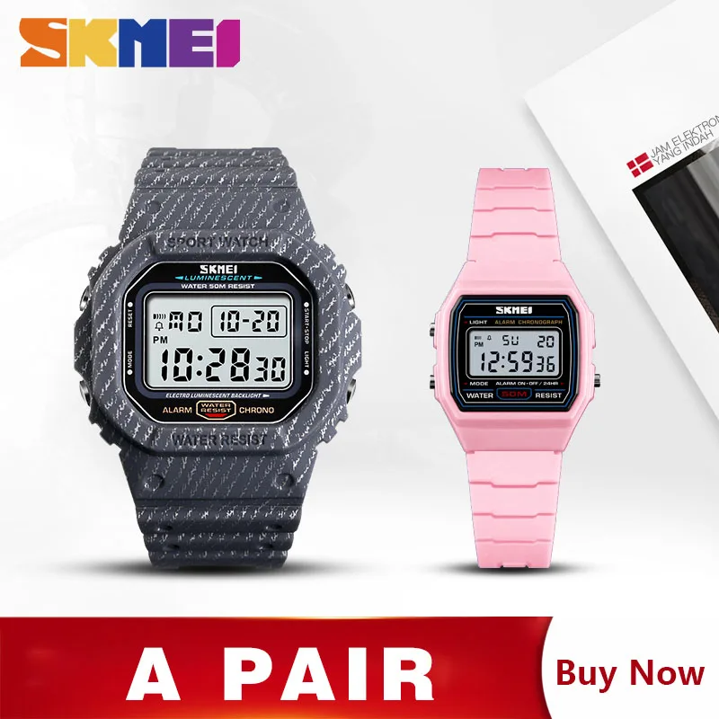 Gray Pink SKMEI цифровые детские часы мужские Секундомер Будильник мужские s часы с цифровыми часами детские часы montre enfant homme 1471 1460 набор - Цвет: Gray Pink
