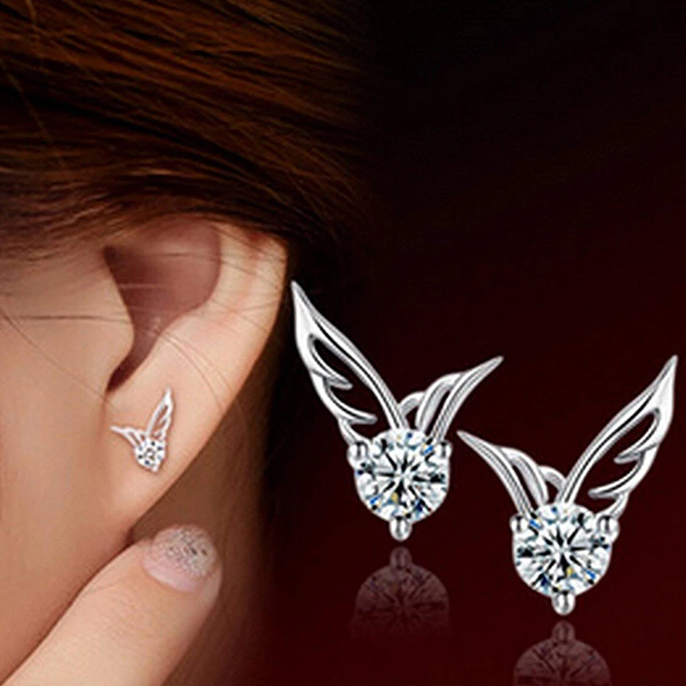 1 Pair Fancy Zircon Angel Wings Shape Earrings Shining Pierced Ear Studs Elegant Jewelry For Women Girls | Украшения и аксессуары