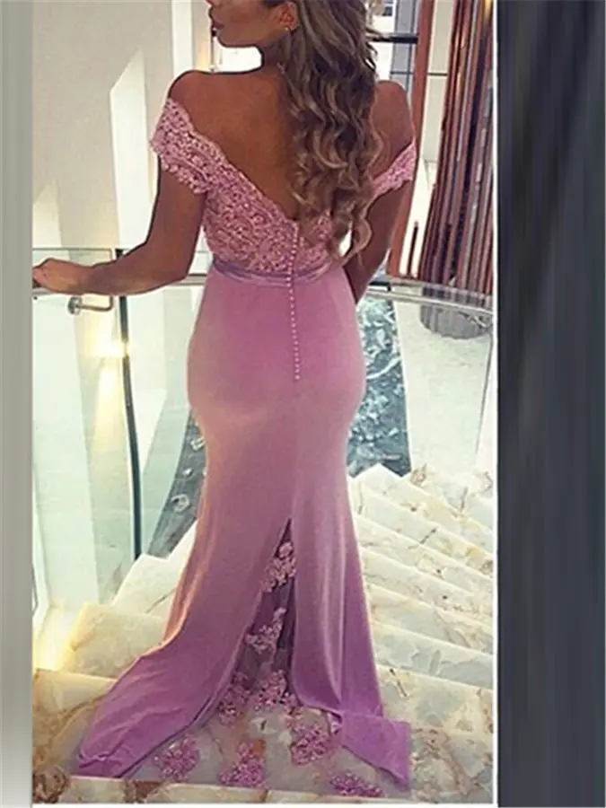 Розовый Robe De Soiree New Apliques Mermaid Bean Pink Long Evening Dress Party Elegant Vestido De Festa Long Prom Gown - Цвет: Розовый