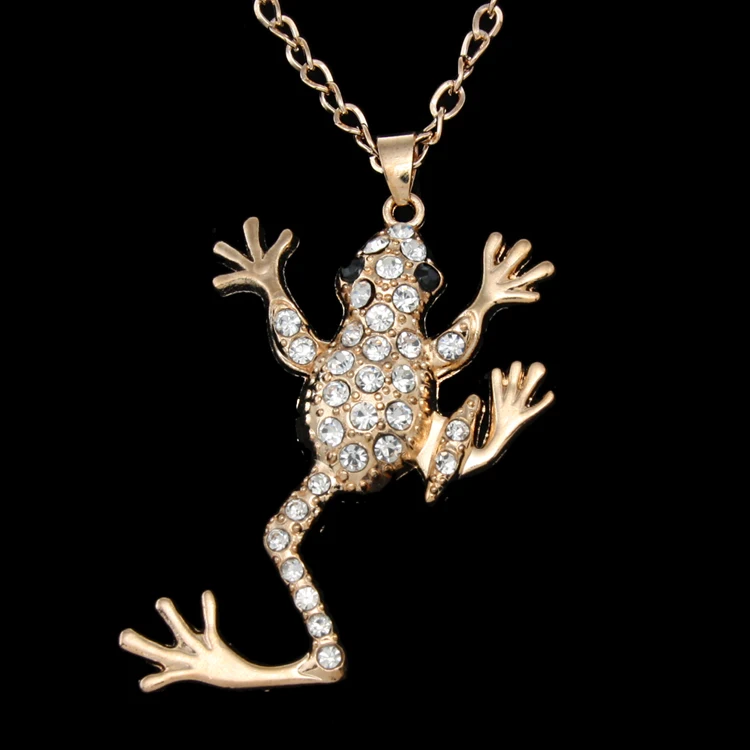 FLOLA хип-хоп ювелирные изделия Золотое ожерелье лягушка кристалл горный хрусталь