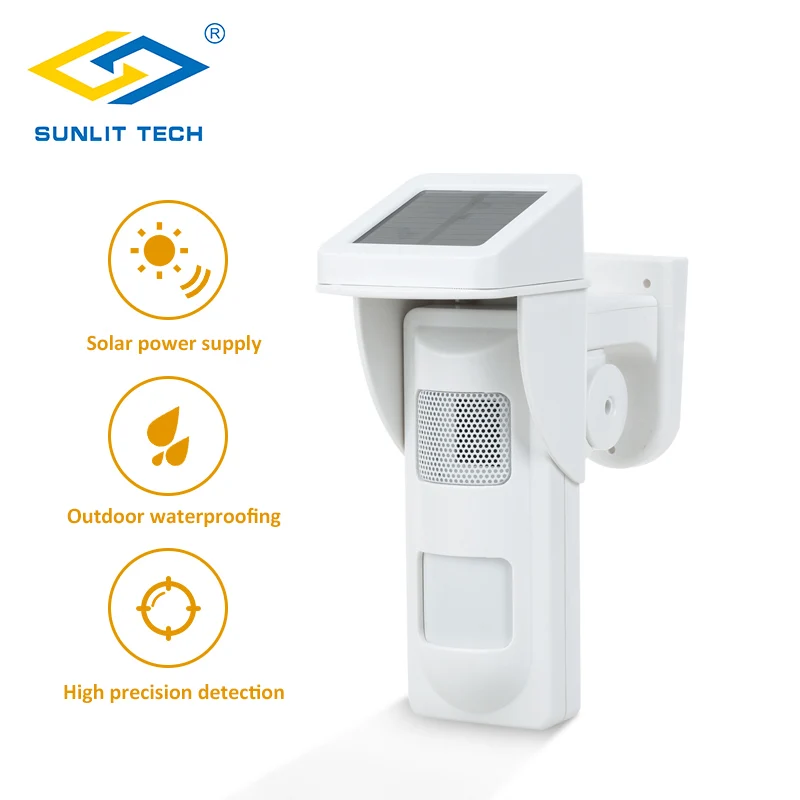 

Wireless Outdoor Solar Siren Sensor Alarm PIR Motion Sensor Pet Immunity IP-65 Waterproof Detector with 2pcs Remote Keyfobs