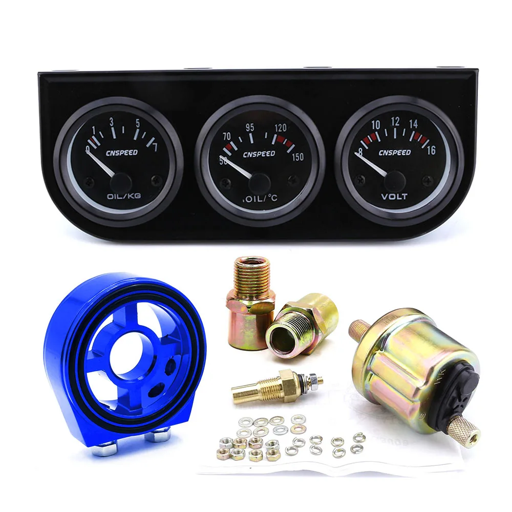 with blue Adapter CNSPEED 52 мм Датчик температуры масла тройной вольтметр датчик давления масла с масляным фильтром охладитель адаптер сэндвич - Цвет: with blue Adapter