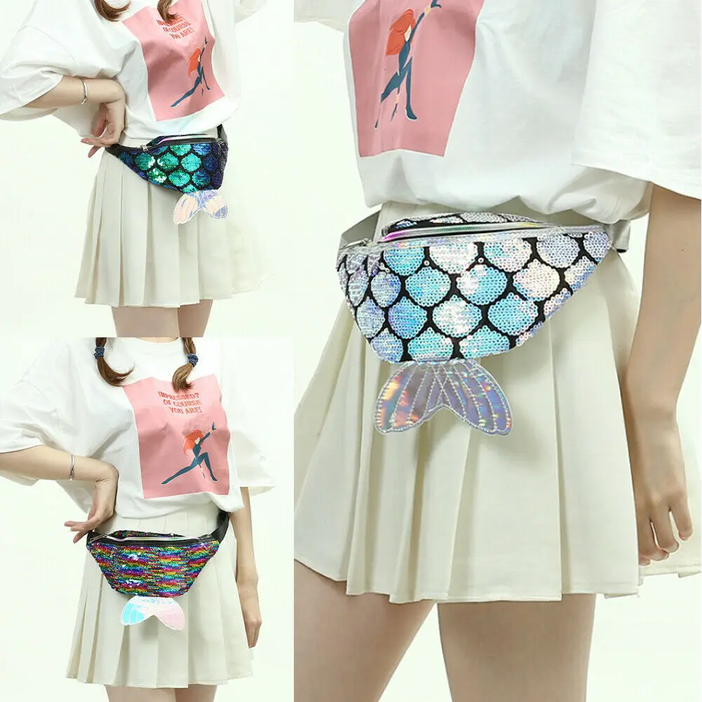 Новинка 2019 популярная женская поясная сумка с красочными лазерными блестками