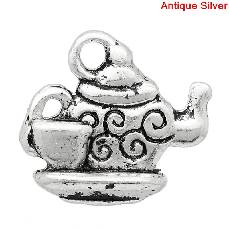 Цинковый металлический сплав подвески чайник серебряный цвет 14 мм (4/8 &quot) x 13