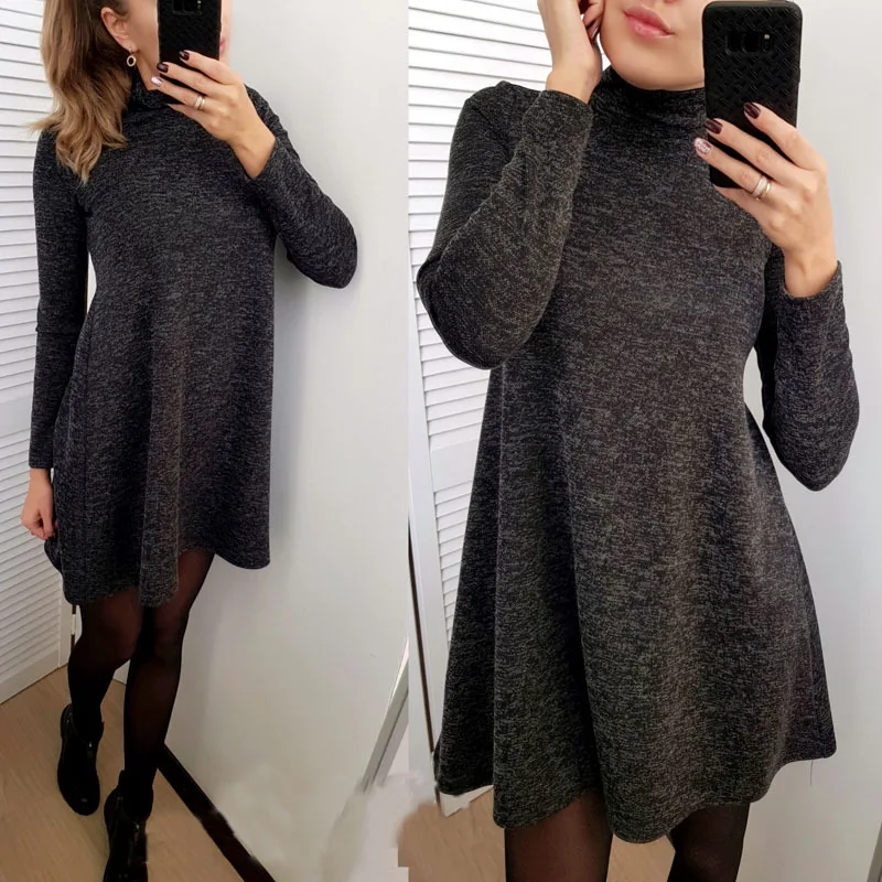 Новое модное осенне зимнее платье с высоким воротником и длинным рукавом