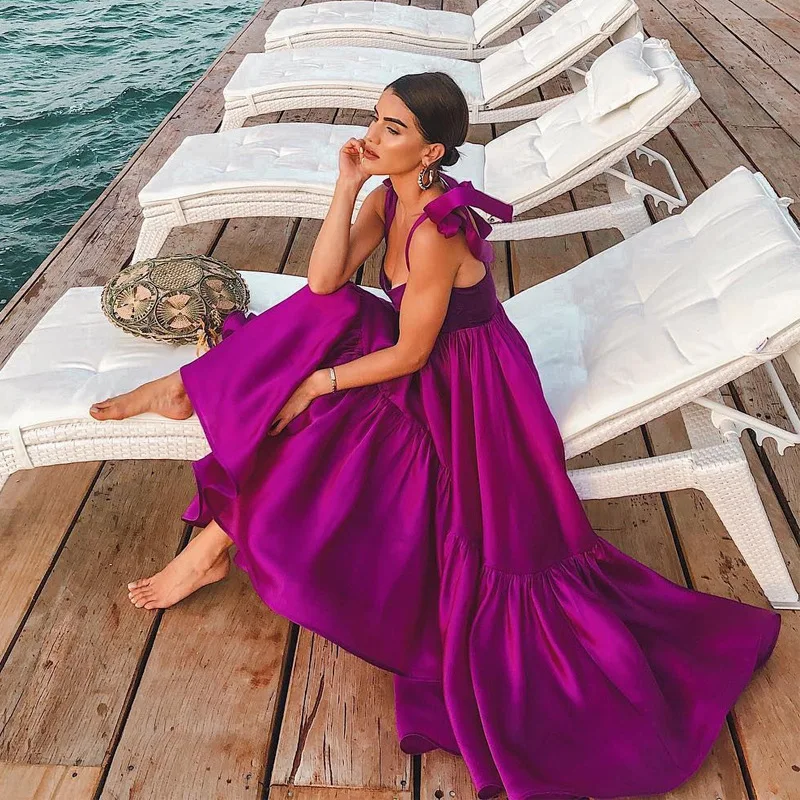 

Fuchsia Prom Dresses Floor Length A Line Fashion Formal Evening Dress Robe De Soiree Ruffles Formal Party Gowns for Women