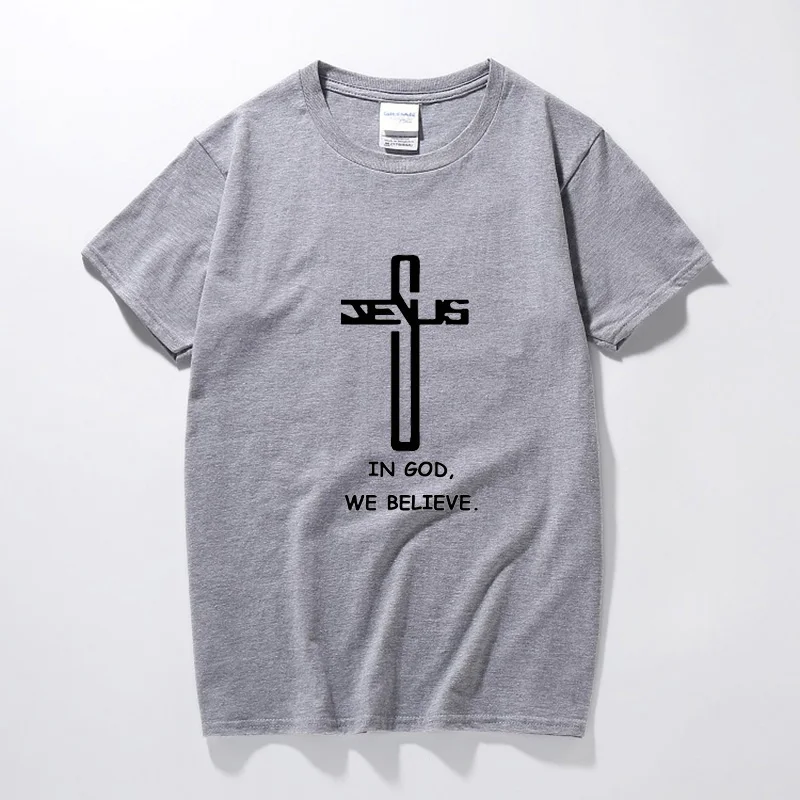 Мы верим в Бога считаю смешной Христианские Футболки для Для мужчин женщин
