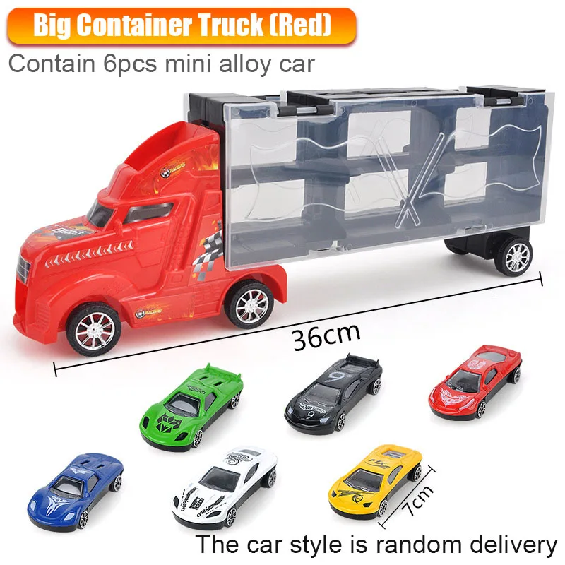Red truck2 6 car 1/24 масштабный контейнер для хранения, грузовик, пластиковые транспортные средства, игрушки с литой под давлением мини-автомобиль, горячие Литые Автомобильные колеса, волшебные треки, машины для детей - Цвет: Red truck2 6 car