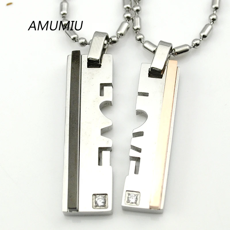 AMUMIU 1 пара любовь 316 нержавеющая сталь мужчины женщины парная Подвеска Ожерелье
