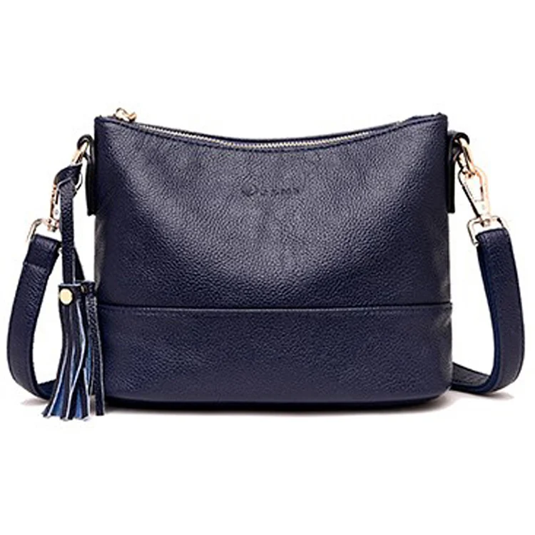 Dark Blue Женские минималистичные сумки на плечо, высокое качество, из искусственной кожи, одноцветная сумка-мессенджер с кисточкой, украшение, двойной плечевой ремень - Цвет: Dark Blue