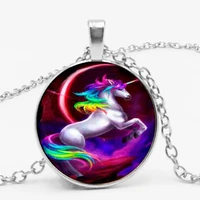 3 color 2018 new fashion colorful one horned horse crystal glass pendant necklace jewelry necklace private order
