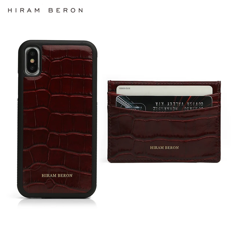 

Hiram Beron personalised card holder phone case for iphone XS XR 11 12 Pro Max luxury leather product crocodile pattern dropship