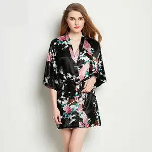 Женская ночная рубашка большого размера, мини-ночная рубашка, летнее кимоно, банный халат, Пижамный костюм из вискозы, с павлином и цветами, свадебное платье невесты