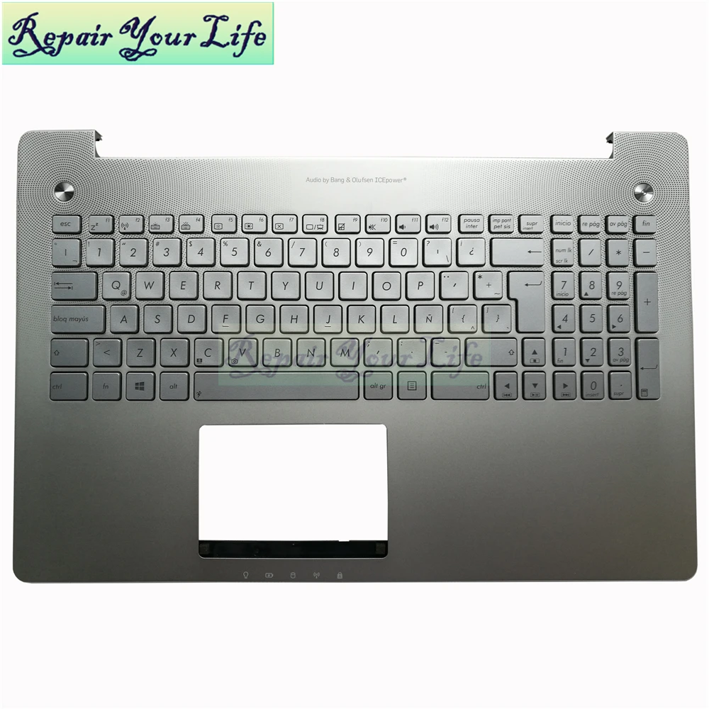 

Repair You Life Laptop keyboard for Asus N550 N550JV SP/LA Latin keyboard backlit with silver C shell top case palmrest Original